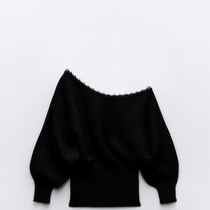 Zara Black Sweater with Metal Bead Appliqués
